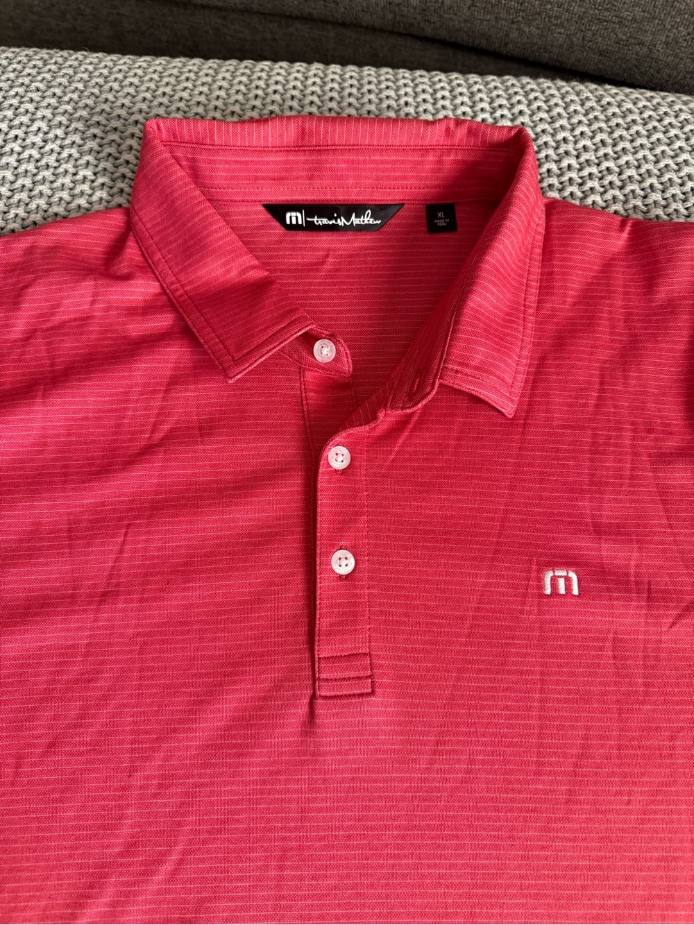 Travis Mathew Pink-Red Striped Polo